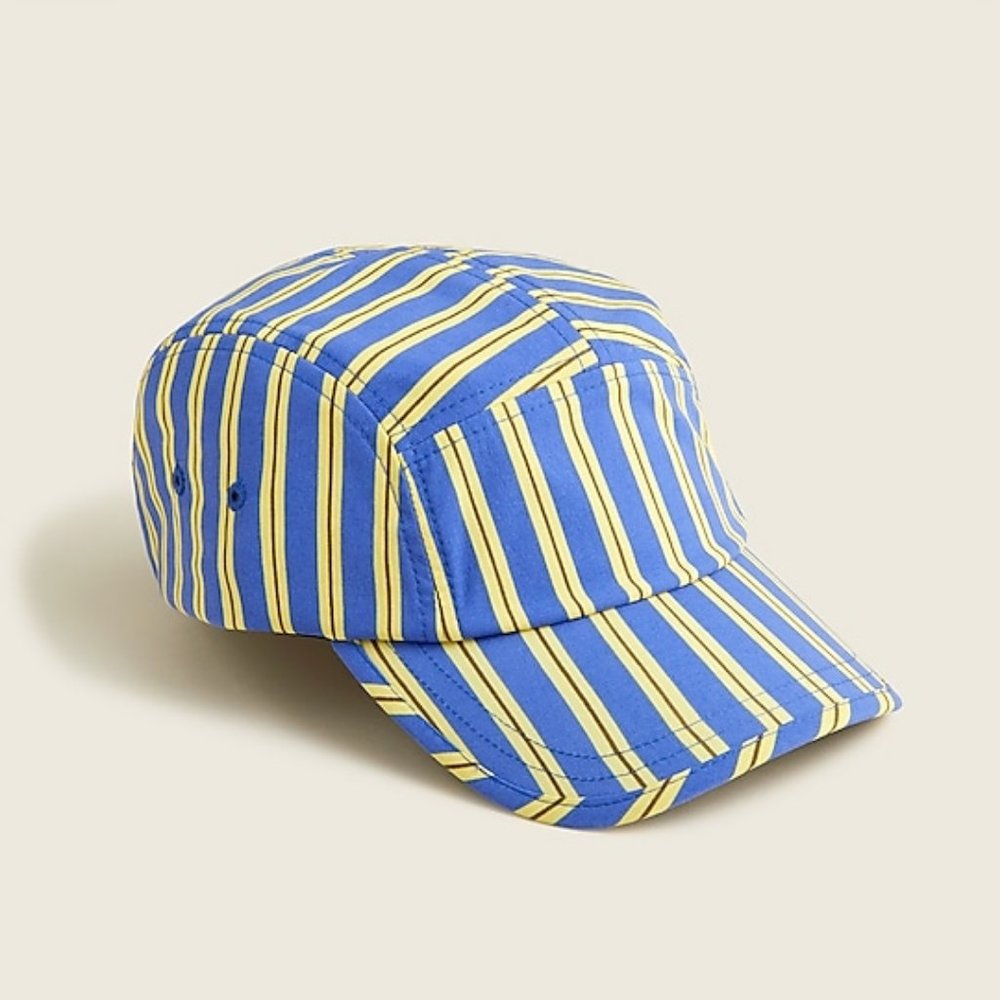 NWT J.Crew Five-panel cap floral print Daeny Stripe Blue Yellow